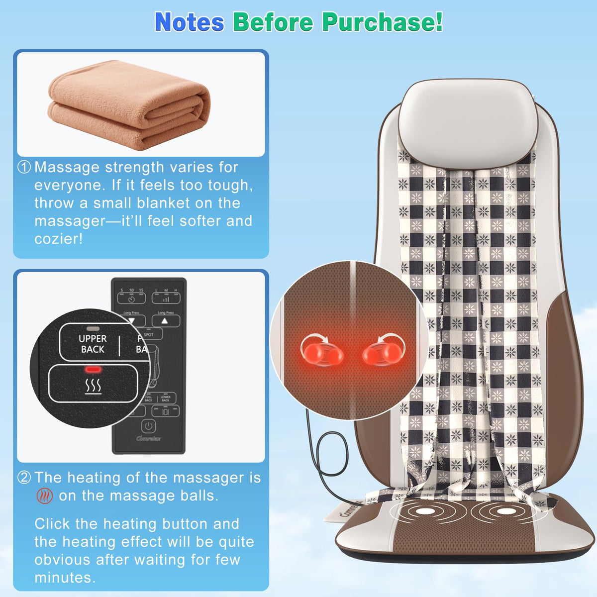 Shiatsu Back Massager with Heat, 2 Vibration Motors, PU Leather I606
