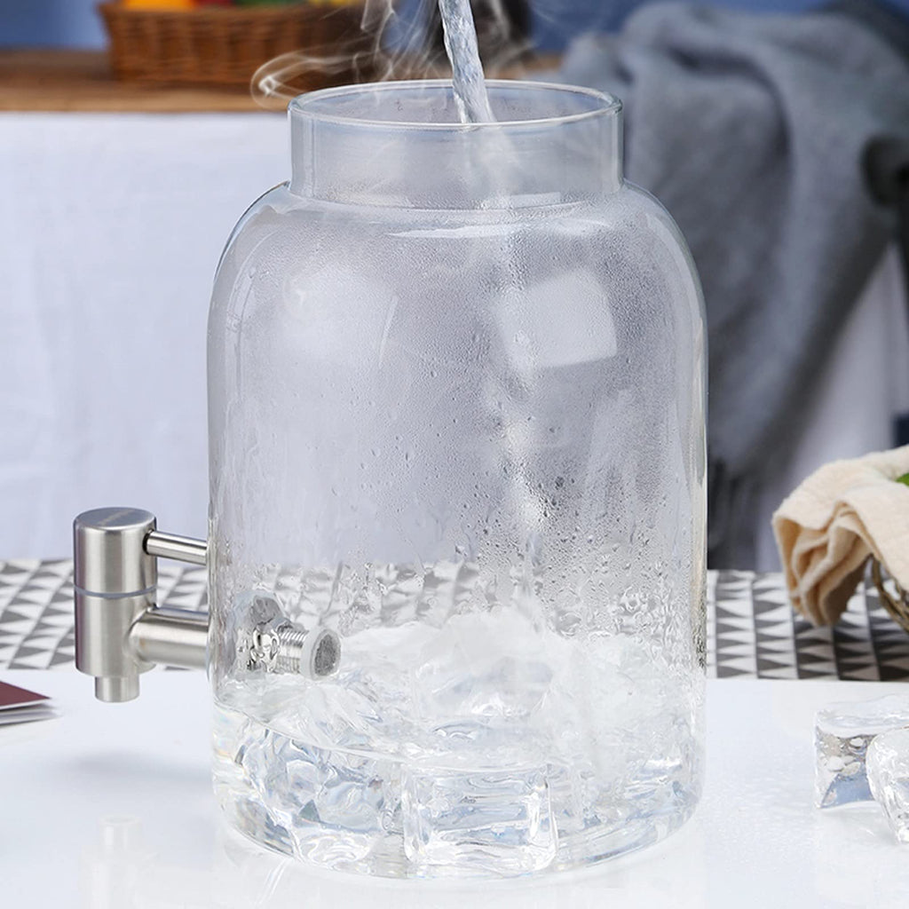 Large-capacity Cold Water Jug with Faucet High Borosilicate Glass Teapot with Base 101.4 Oz O113