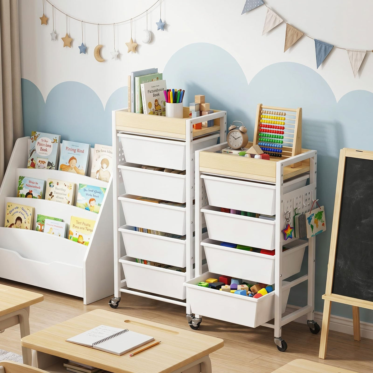 5 Tier Rolling Cart with Drawers, White E71930