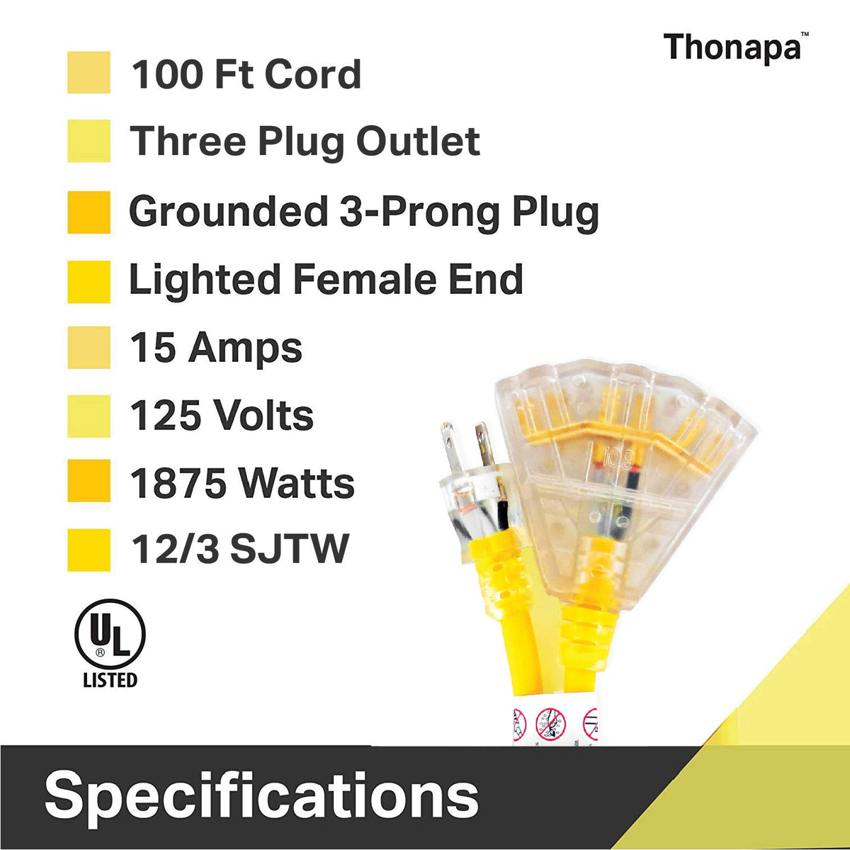 100 Foot Heavy Duty Yellow Extension Cord H38740