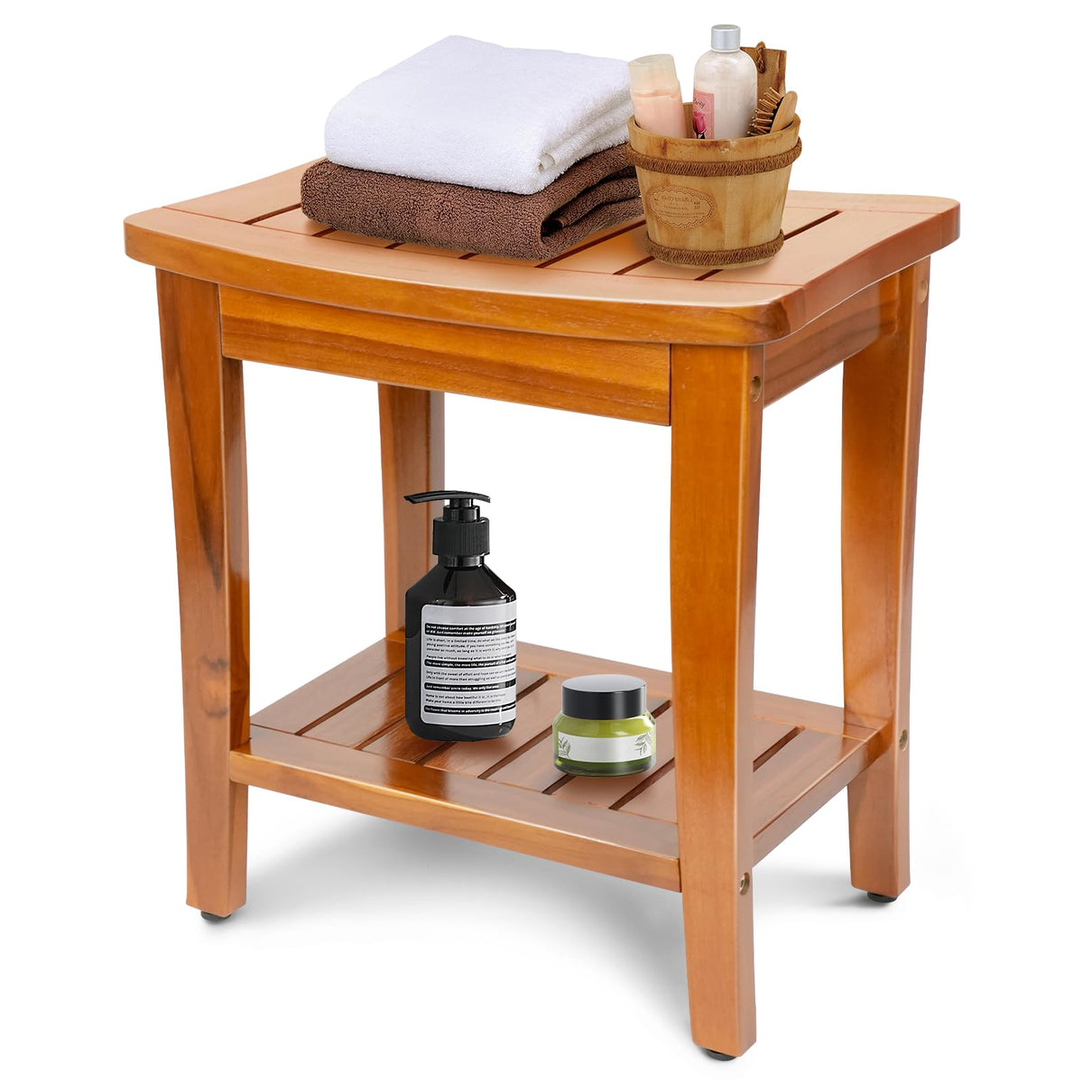 16" Teak Shower Bench with Shelf V47592