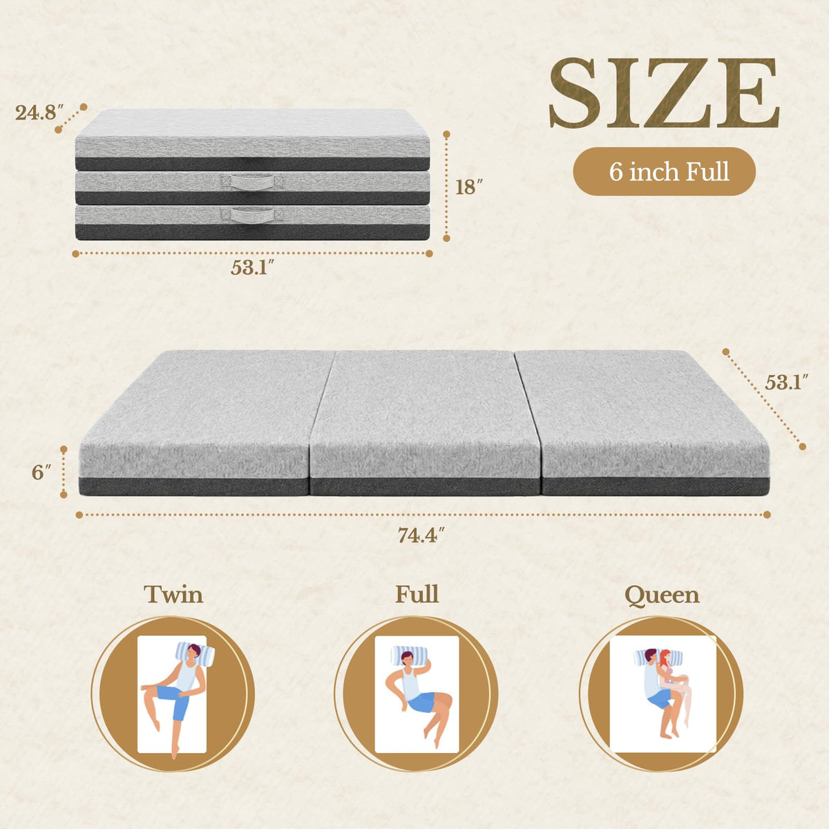 6 Inch Tri-Fold Memory Foam Mattress C750