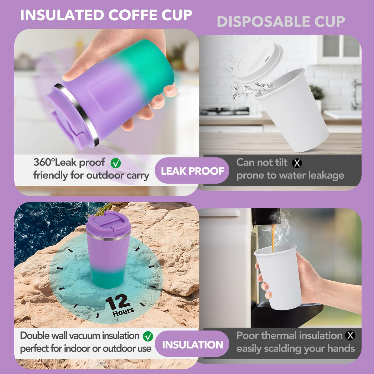 12 oz Insulated Stainless Steel Travel Coffee Mug 2 Pack L81766