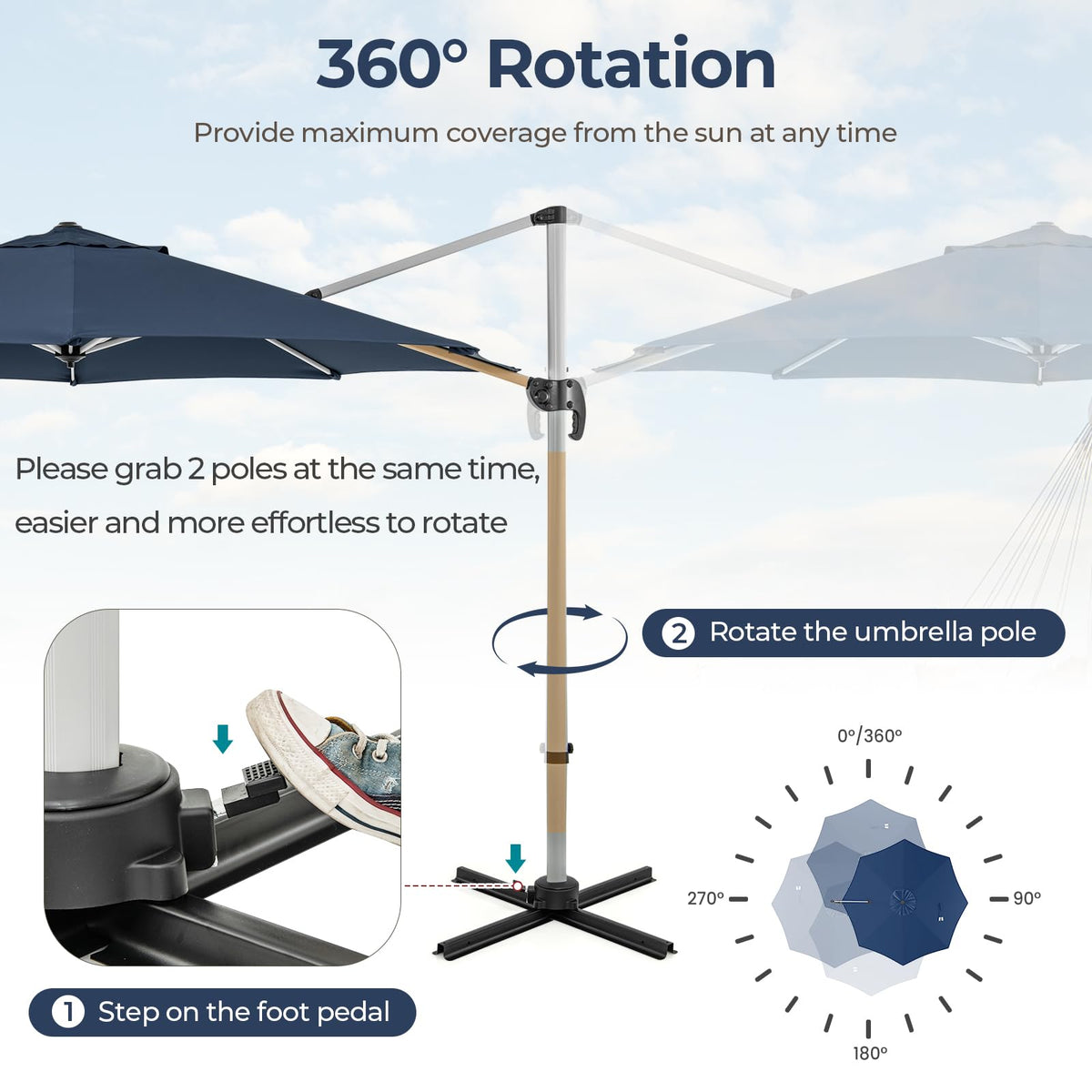 11 FT Cantilever Patio Umbrella with 360° Rotation Z4994