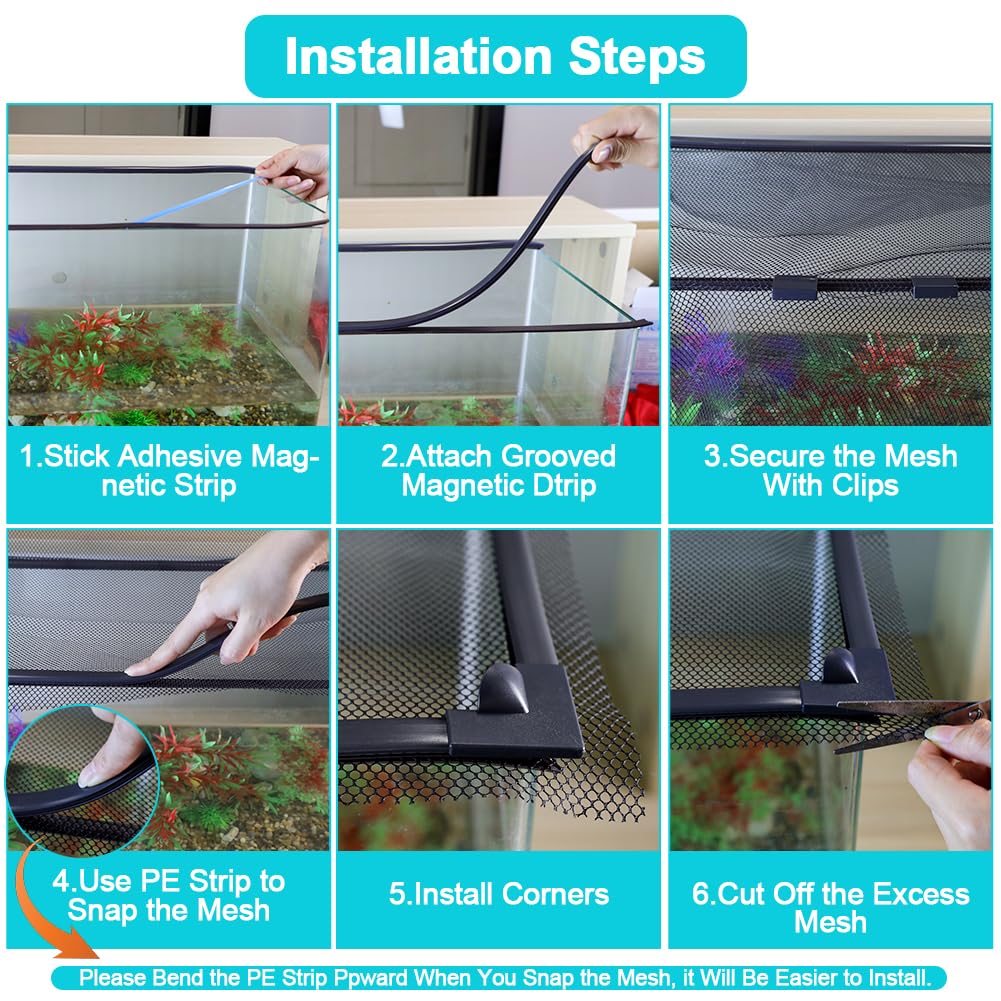 Magnetic Aquarium Cover Lid Anti-Jumping Net Adjustable Max 35''X19'' I2862