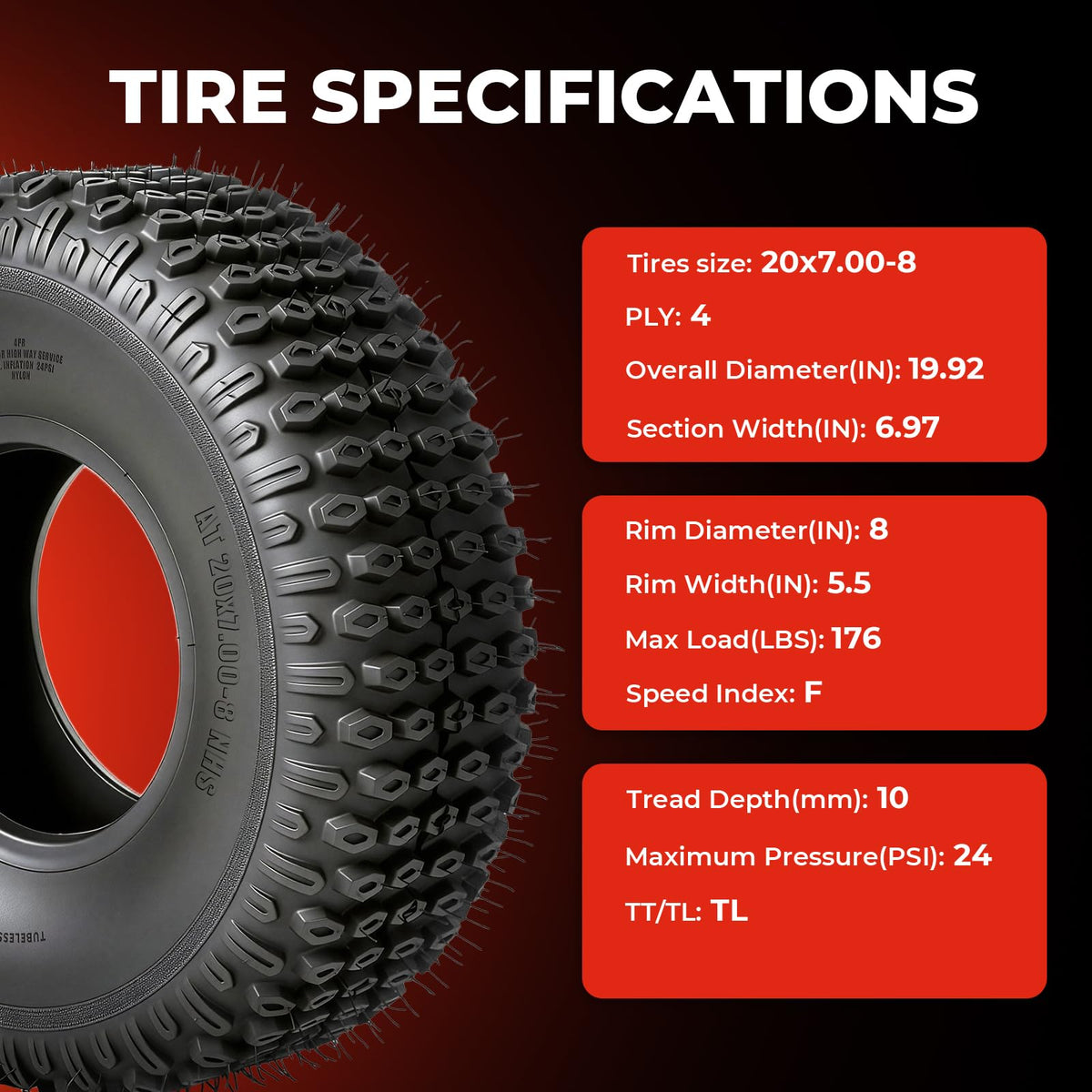 20x7-8 All-Terrain Tubeless Tires Set of 2 C552422