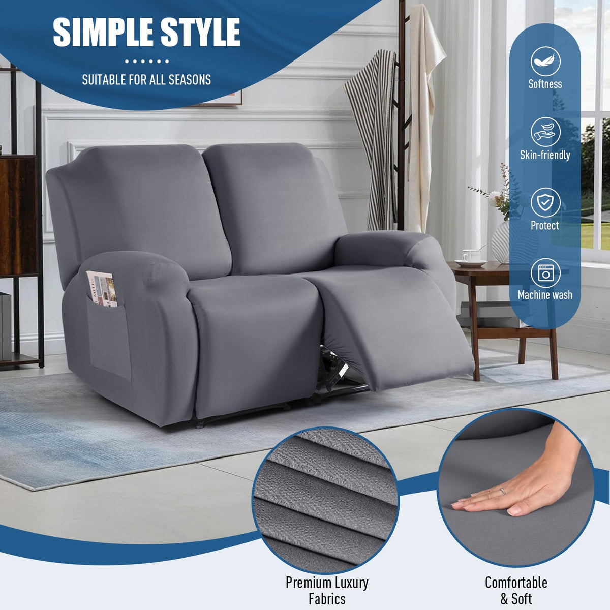 2 Piece Polyester Stretch Recliner Loveseat Slipcover B90502