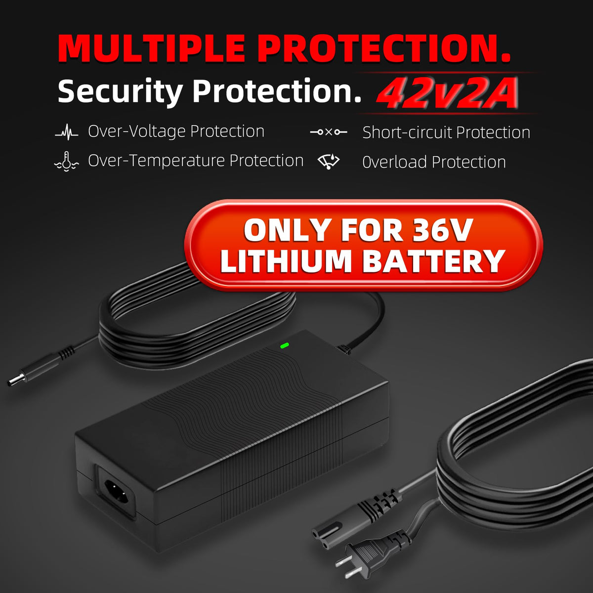 42V 2A Electric Scooter Charger with 4 Plugs Y51987