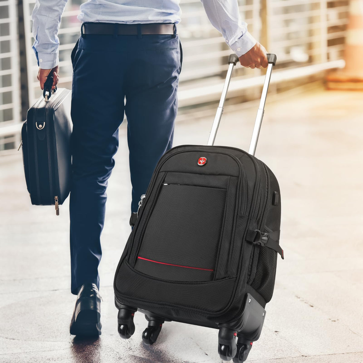 Rolling Backpack with 4 Extra Wheels, Water-Resistant Underseat Travel Luggage Z669