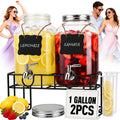 2 PCS 1 Gallon Glass Drink Dispensers with Stand & Fruit Infuser U828