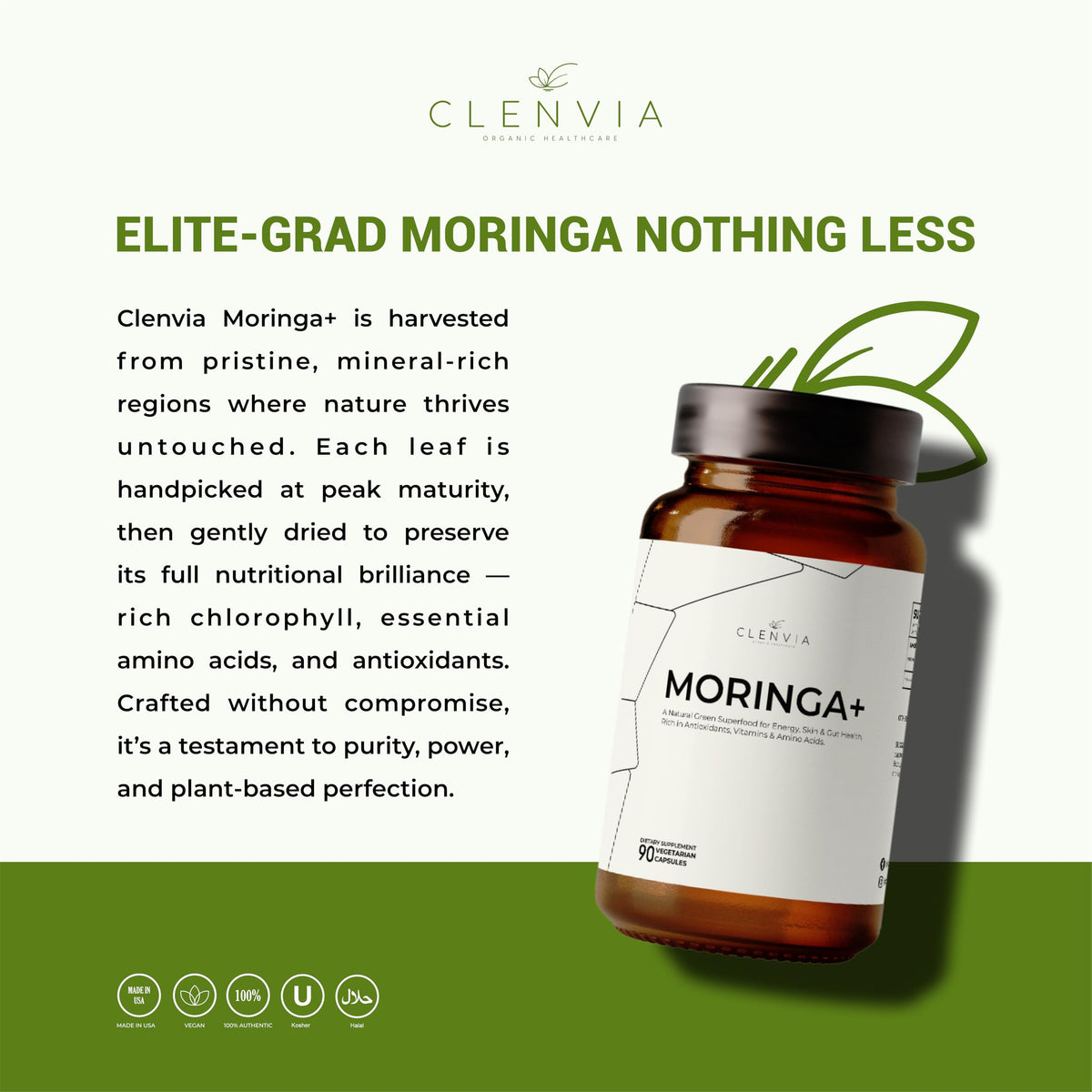 90 Capsules 1000mg Organic Moringa Leaf Powder Capsules P565021