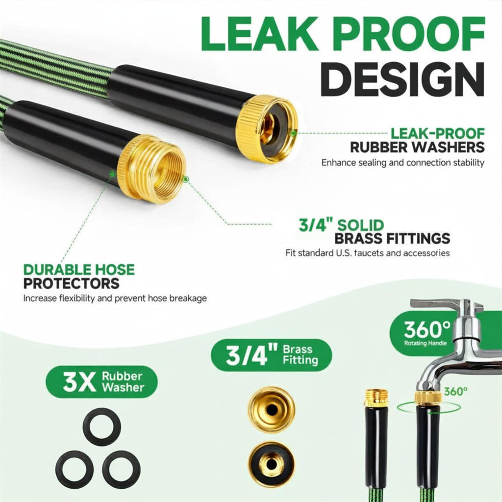 100FT Non-Expandable Kink-Free Garden Hose with Spray Nozzle I2639