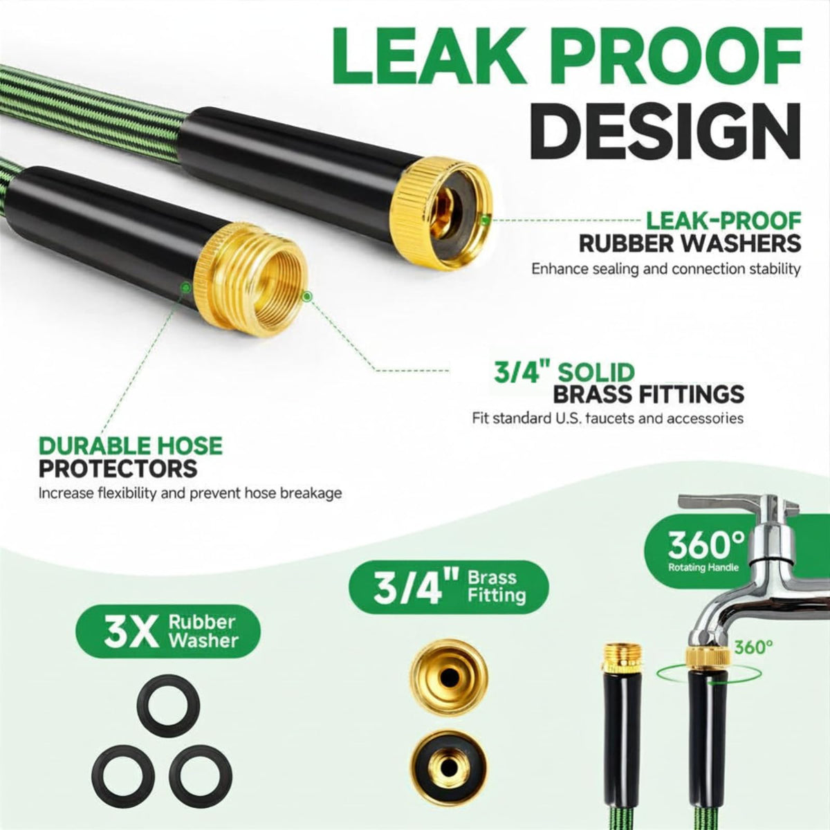 100FT Non-Expandable Kink-Free Garden Hose with Spray Nozzle I2639