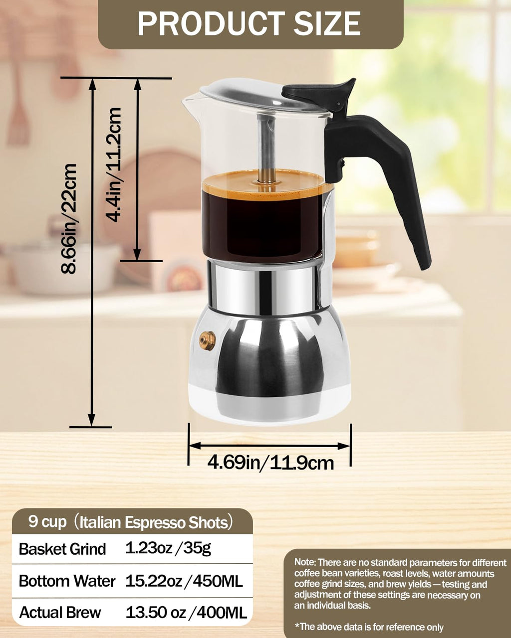 9 Cup 15 oz Stovetop Espresso Moka Pot I495