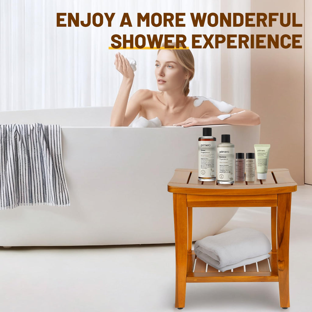 16" Teak Shower Bench with Shelf V47592
