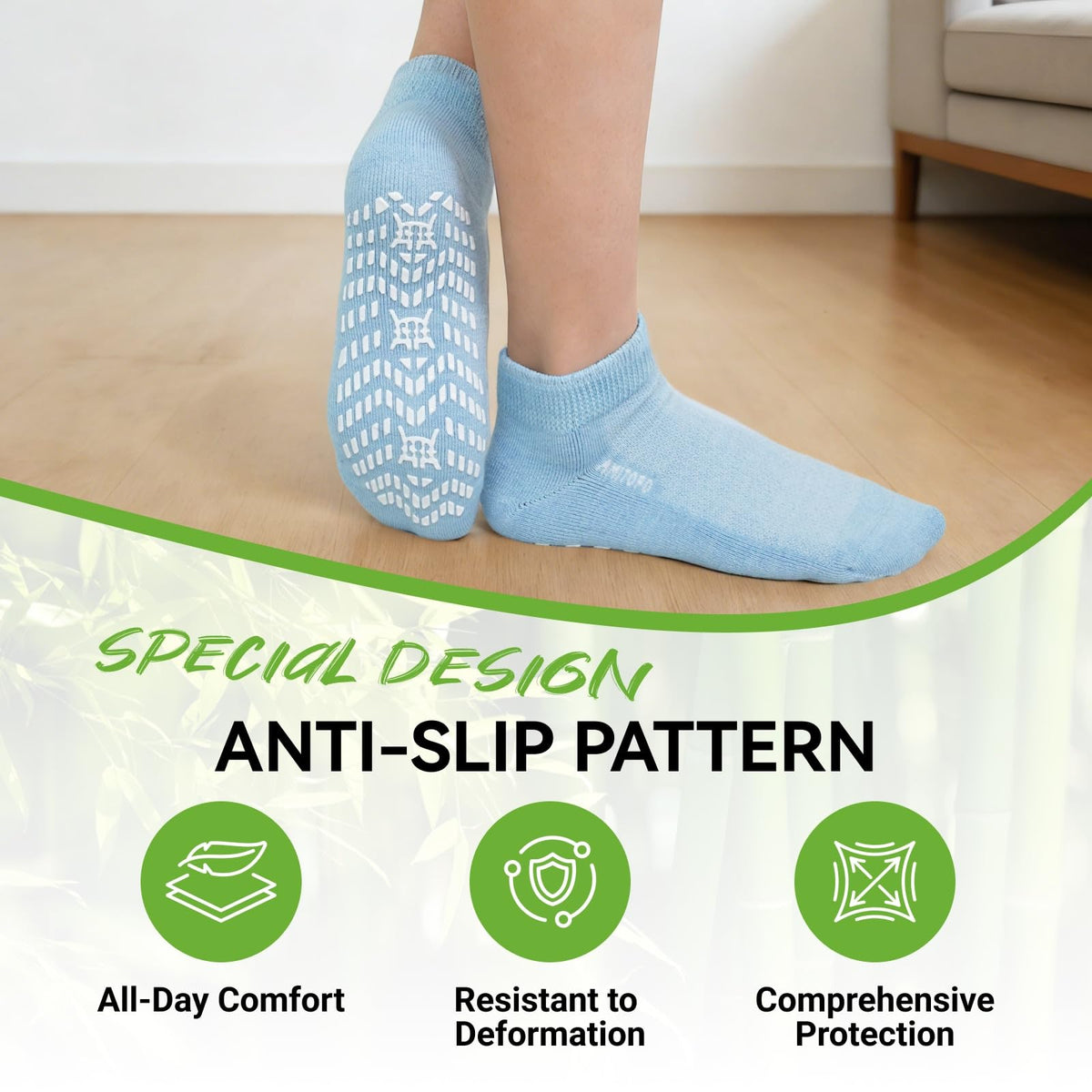 Diabetic Non-Slip Wide Cuff Bamboo Viscose Ankle Socks 6 pairs P28929