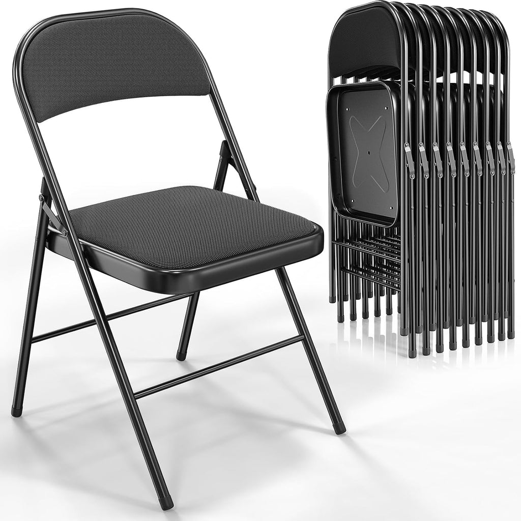 Black Fabric Padded Folding Chairs 10 Pack S2372