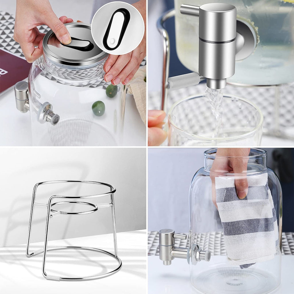 Large-capacity Cold Water Jug with Faucet High Borosilicate Glass Teapot with Base 101.4 Oz O113