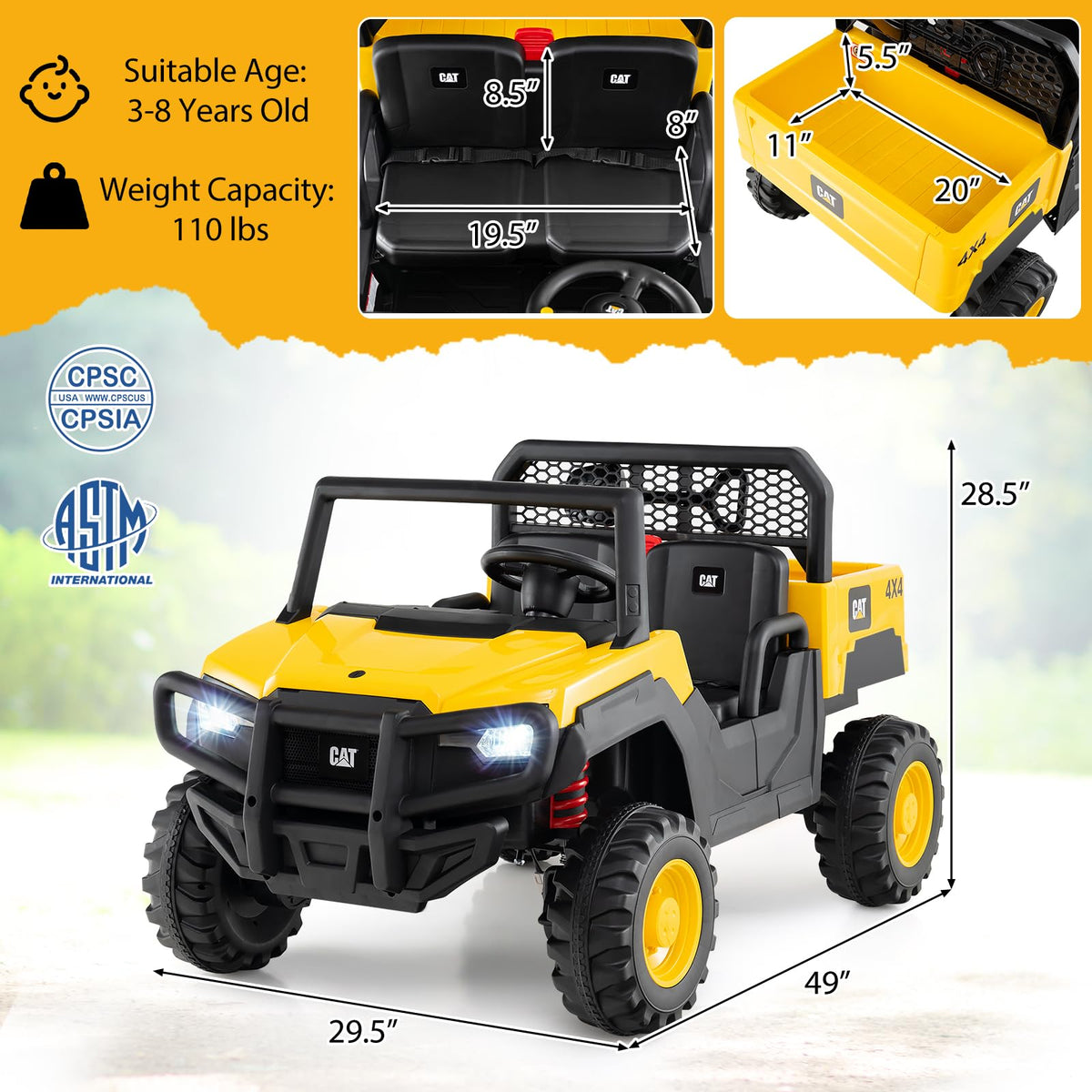 Yellow 24V Kids Ride on Dump Truck with Remote Control M826