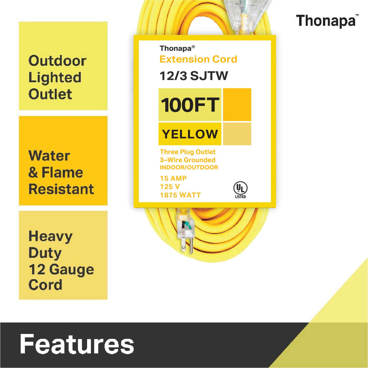 100 Foot Heavy Duty Yellow Extension Cord H38740