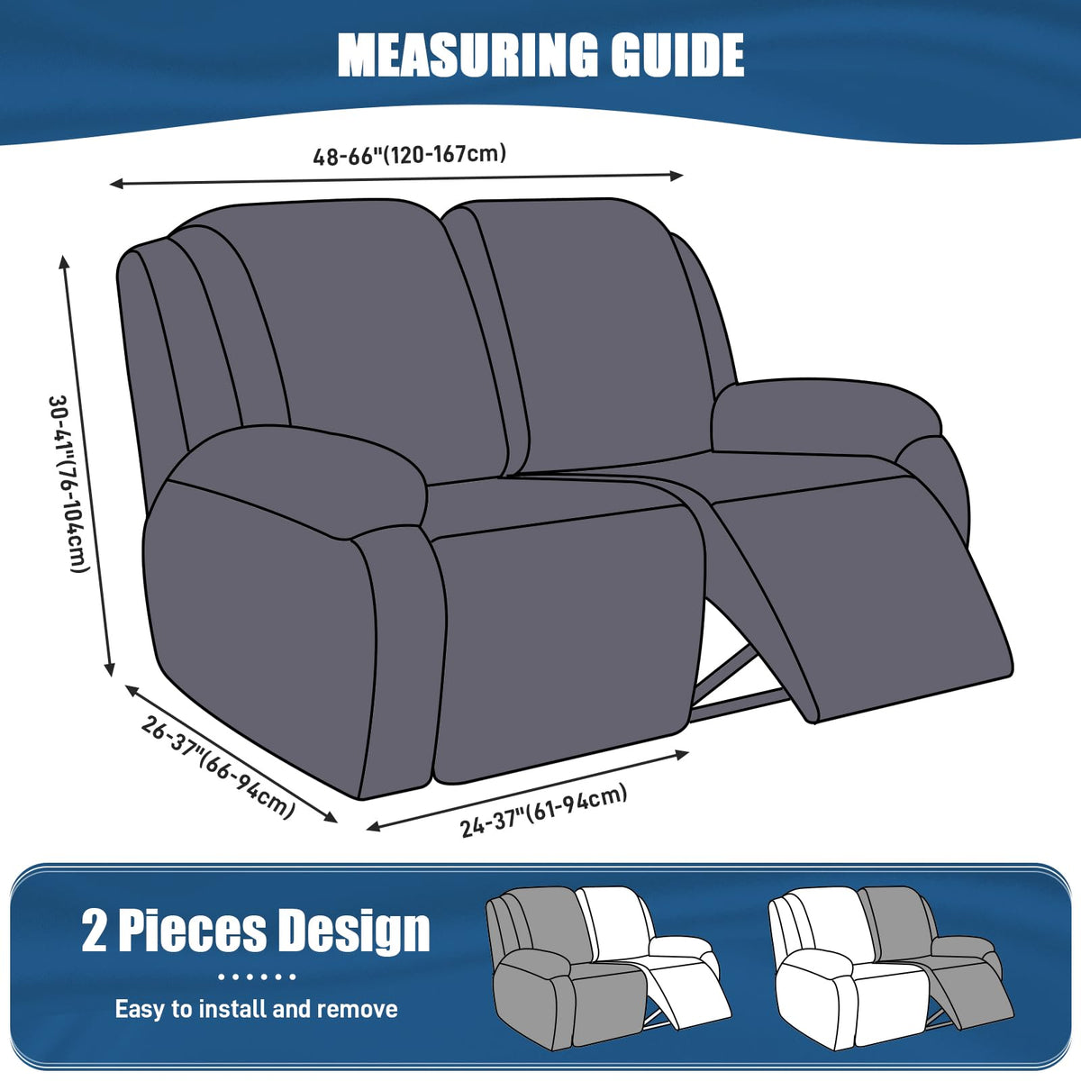 2 Piece Polyester Stretch Recliner Loveseat Slipcover B90502