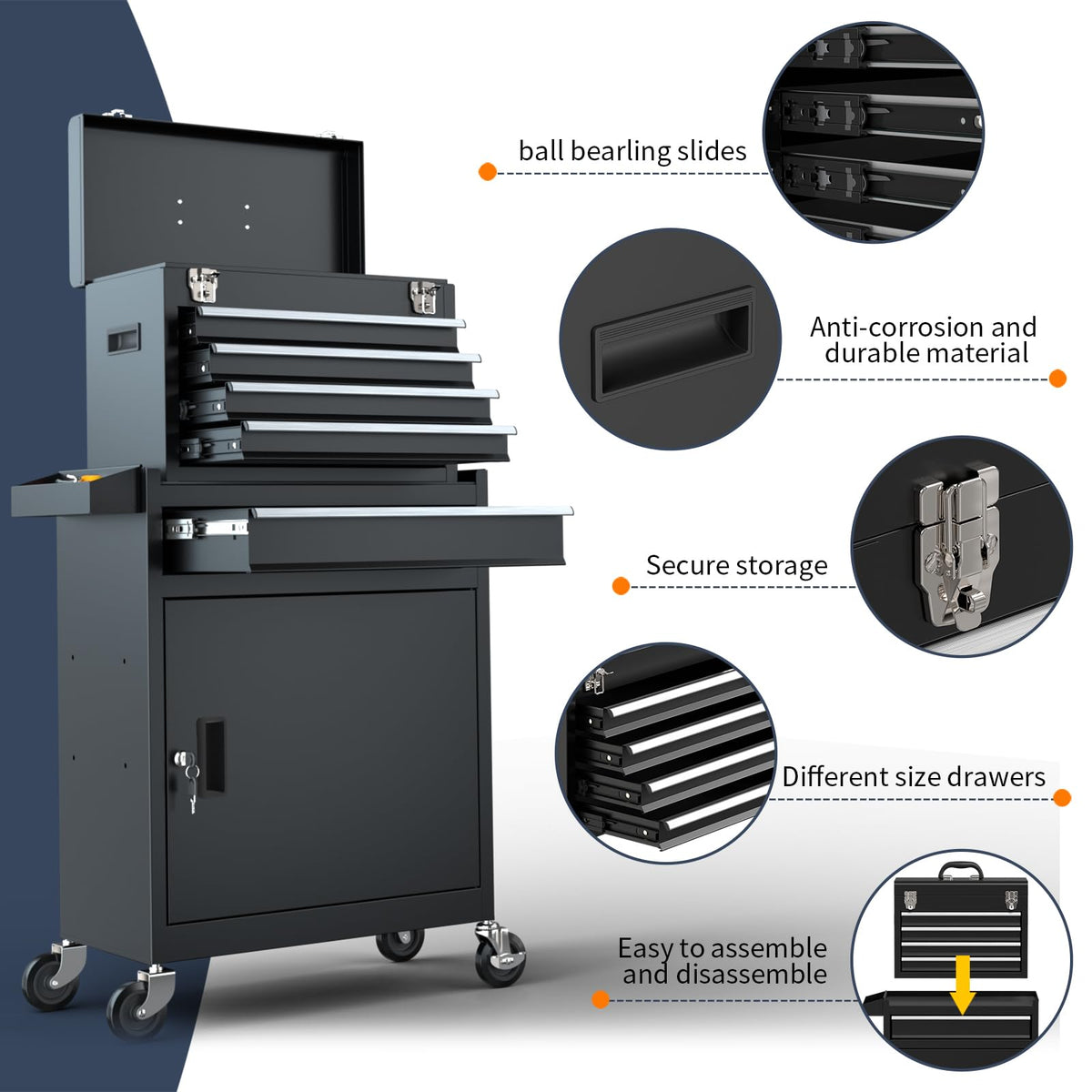 5 Drawer Rolling Tool Chest with Wheels and Lock Q226277