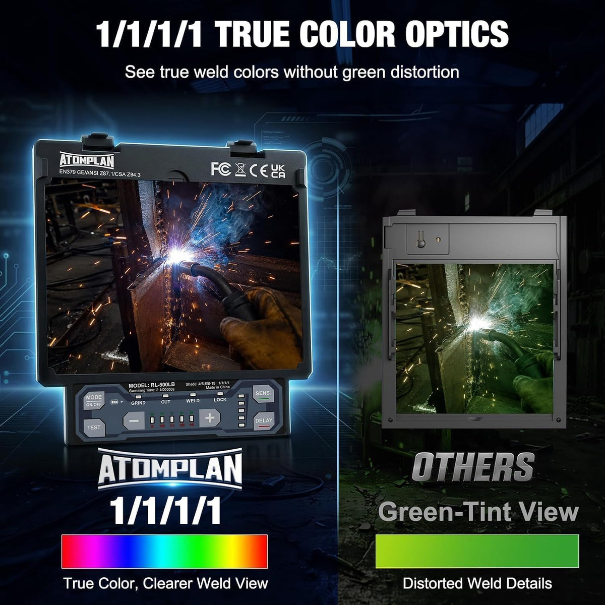 Auto Darkening Welding Helmet True Color 1/1/1/1 Optical Clarity V82432