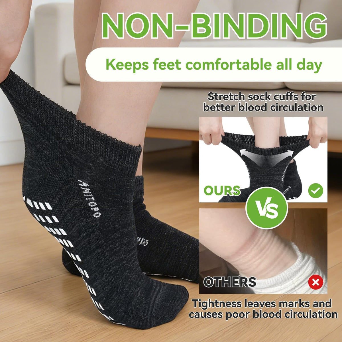 Diabetic Non-Slip Wide Cuff Bamboo Viscose Ankle Socks 6 pairs P28929