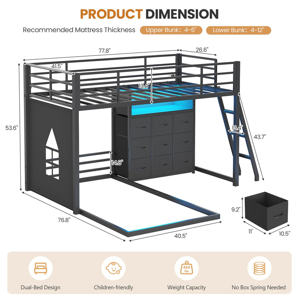 Twin Over Twin Bunk Bed with 9 Storage Drawers F890887