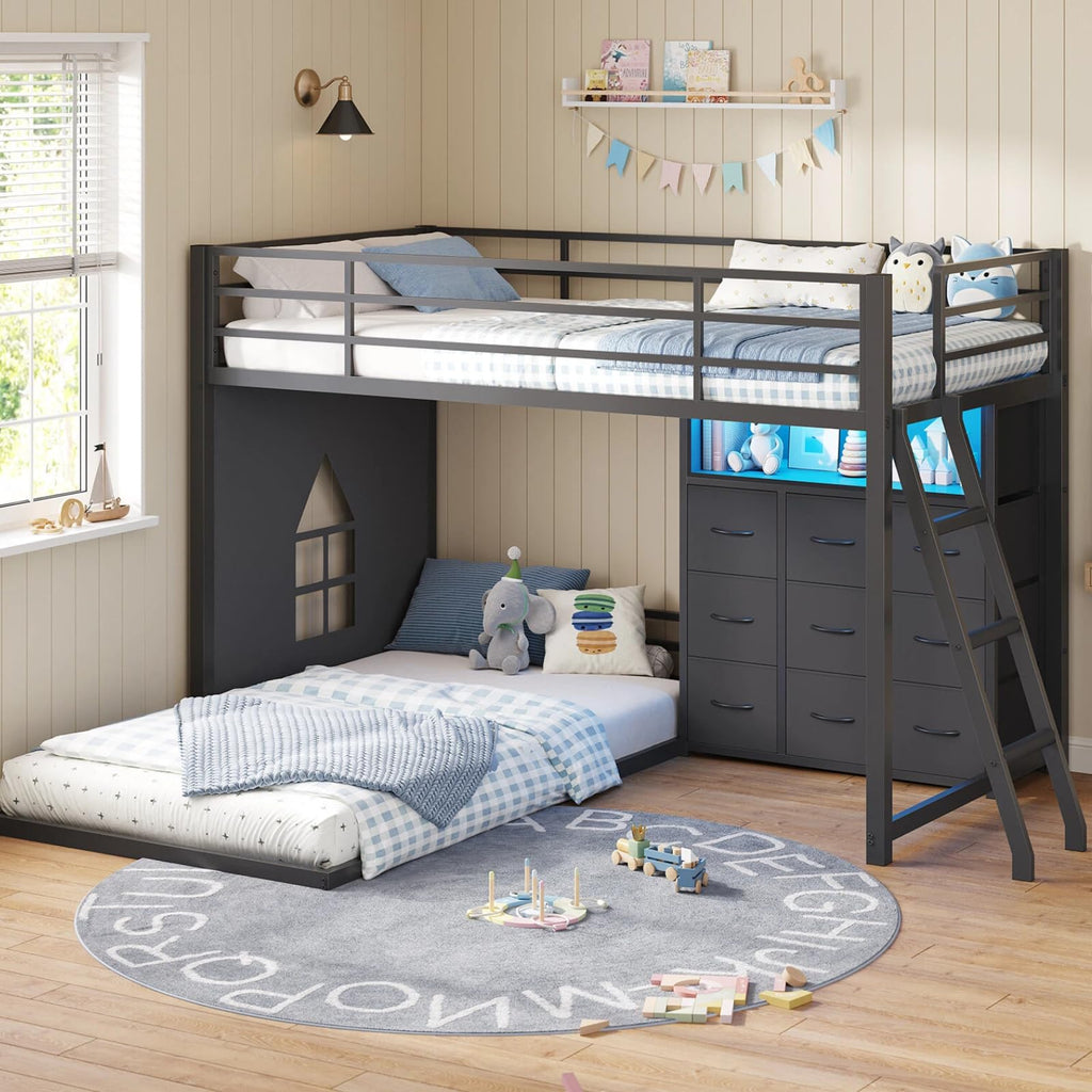 Twin Over Twin Bunk Bed with 9 Storage Drawers F890887