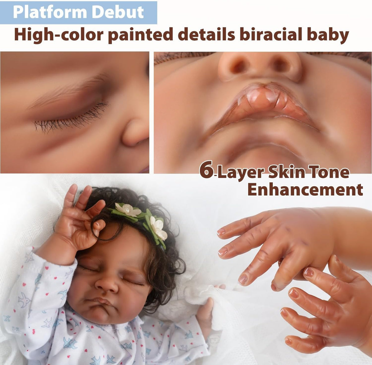 20-Inch Sleeping Black Newborn Baby Girl I74072