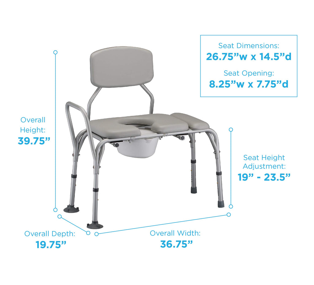 Padded Transfer Bench with Commode, Adjustable Aluminum F1421