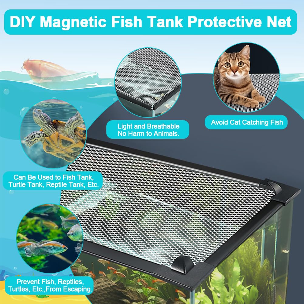 Magnetic Aquarium Cover Lid Anti-Jumping Net Adjustable Max 35''X19'' I2862
