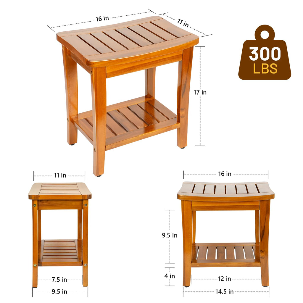 16" Teak Shower Bench with Shelf V47592