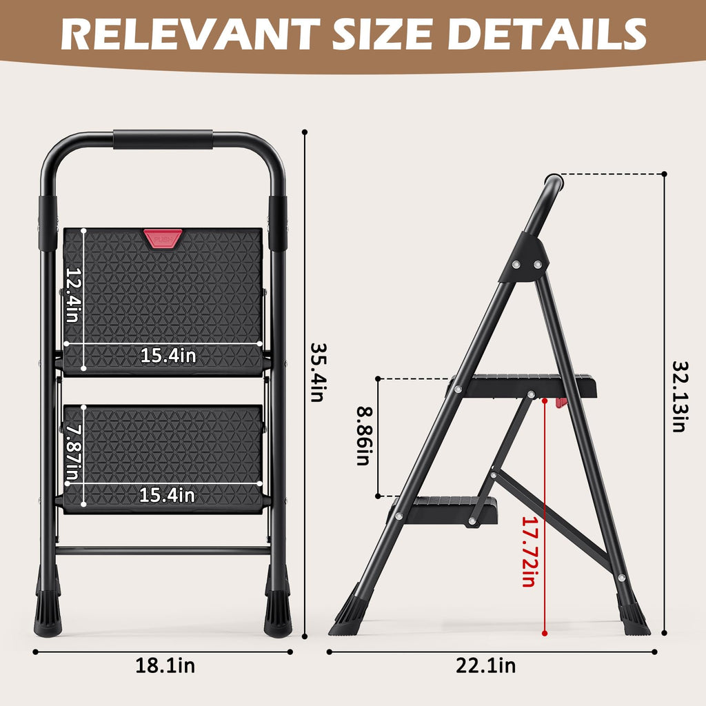 2-Step Folding Steel Step Stool with Handrail D24594