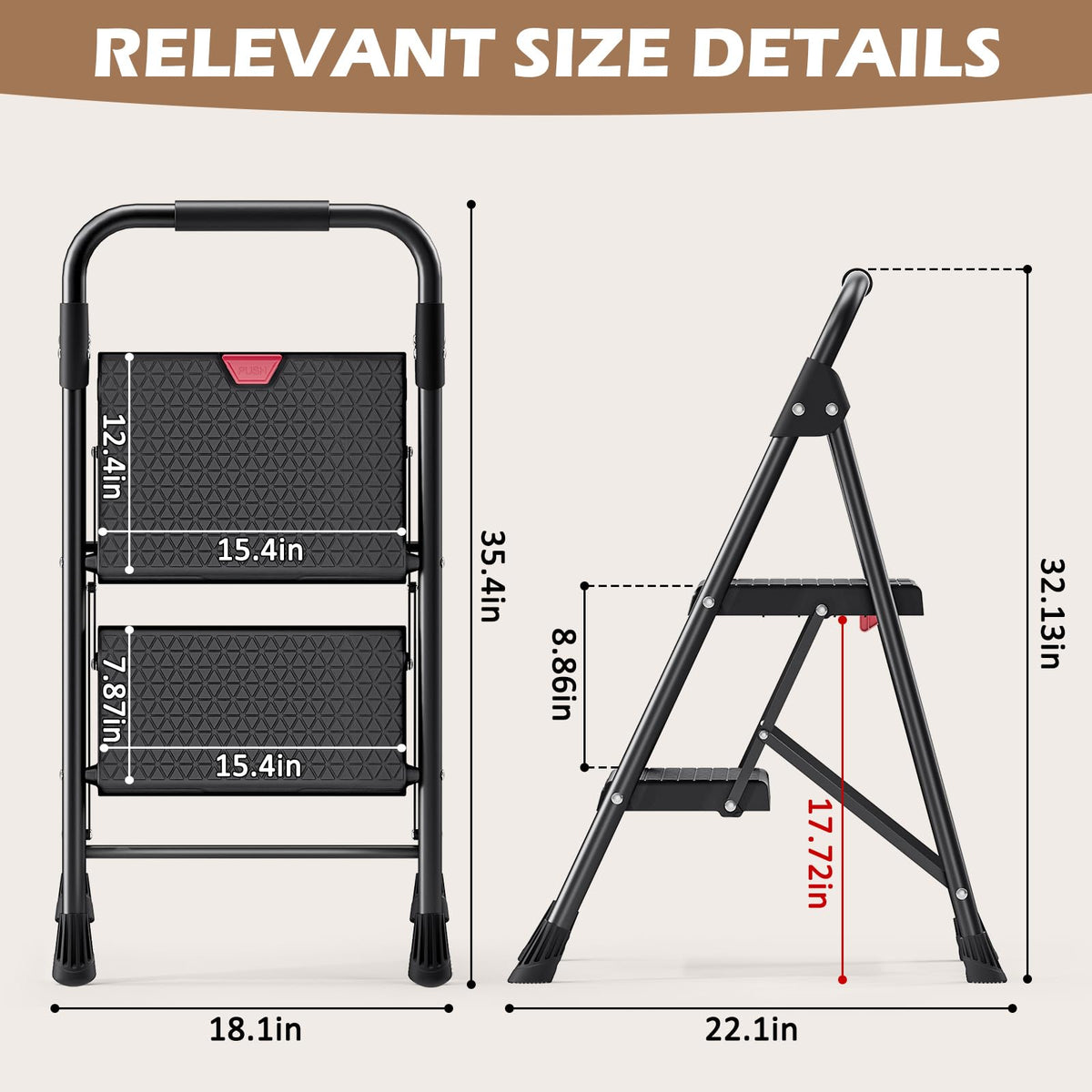 2-Step Folding Steel Step Stool with Handrail D24594