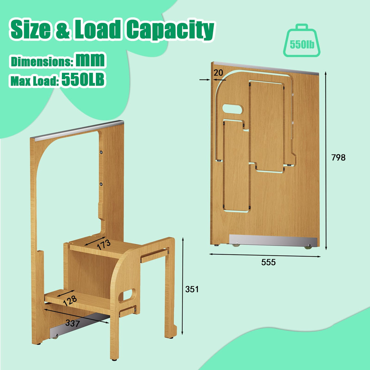 2 Step Foldable Wooden Ladder C284219