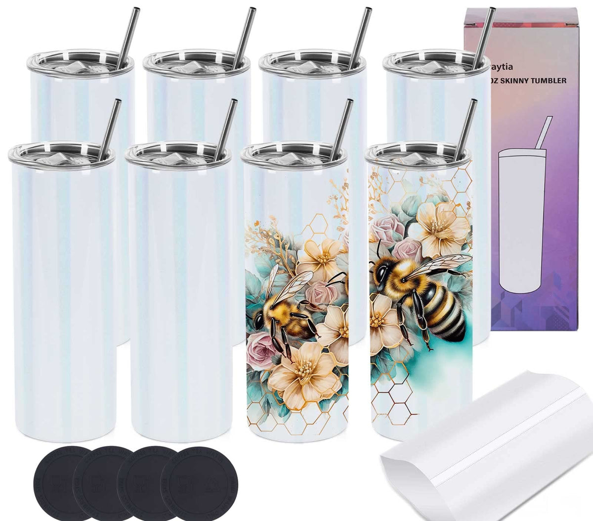 20 Oz 8 Pack Stainless Steel Glitter Sublimation Tumblers R502
