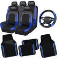 Air Mesh Leather Car Seat Covers Full Set, Waterproof Car Floor Mats, Steering Wheel Cover R973011