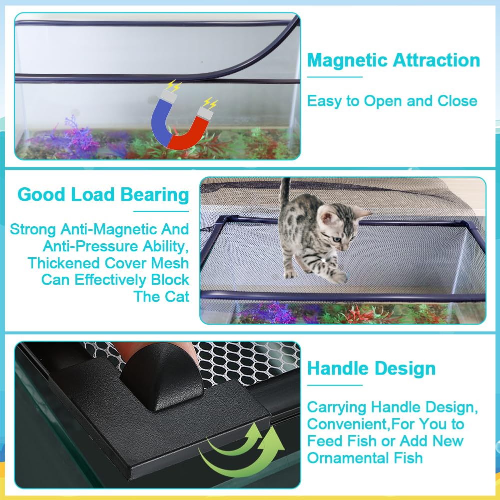 Magnetic Aquarium Cover Lid Anti-Jumping Net Adjustable Max 35''X19'' I2862