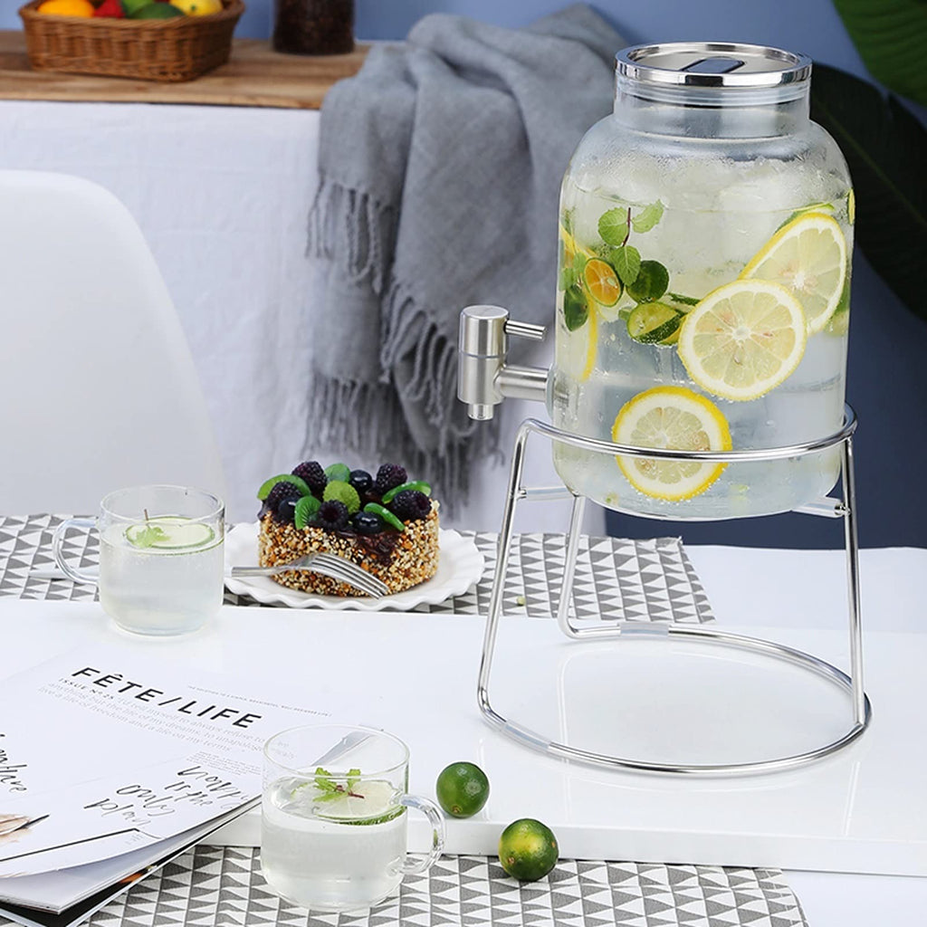 Large-capacity Cold Water Jug with Faucet High Borosilicate Glass Teapot with Base 101.4 Oz O113