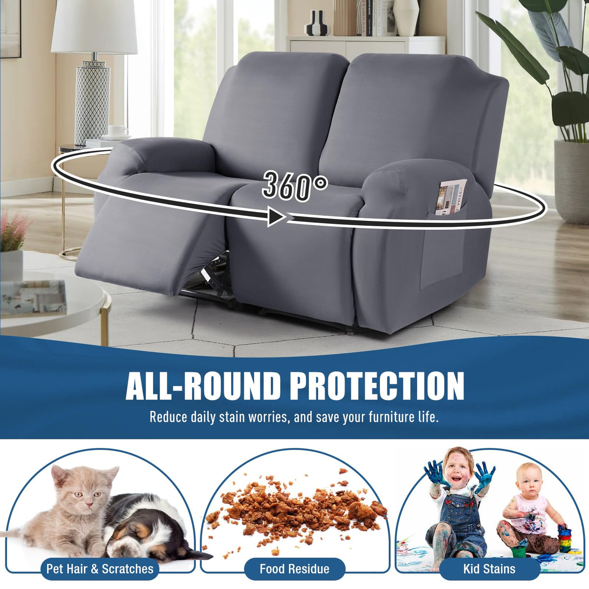 2 Piece Polyester Stretch Recliner Loveseat Slipcover B90502