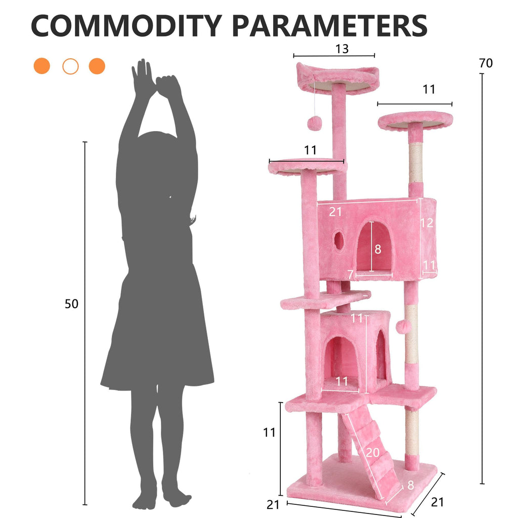 70-inch Pink Multi-Level Cat Tower & Cat Condo with Scratching Post Z918498