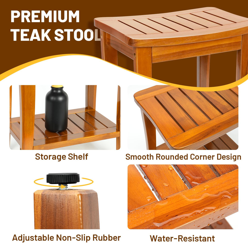 16" Teak Shower Bench with Shelf V47592