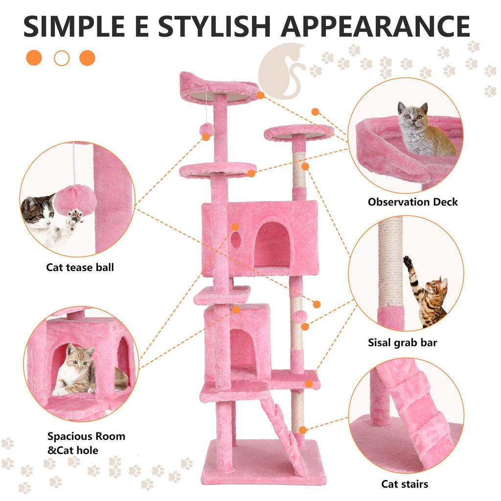 70-inch Pink Multi-Level Cat Tower & Cat Condo with Scratching Post Z918498