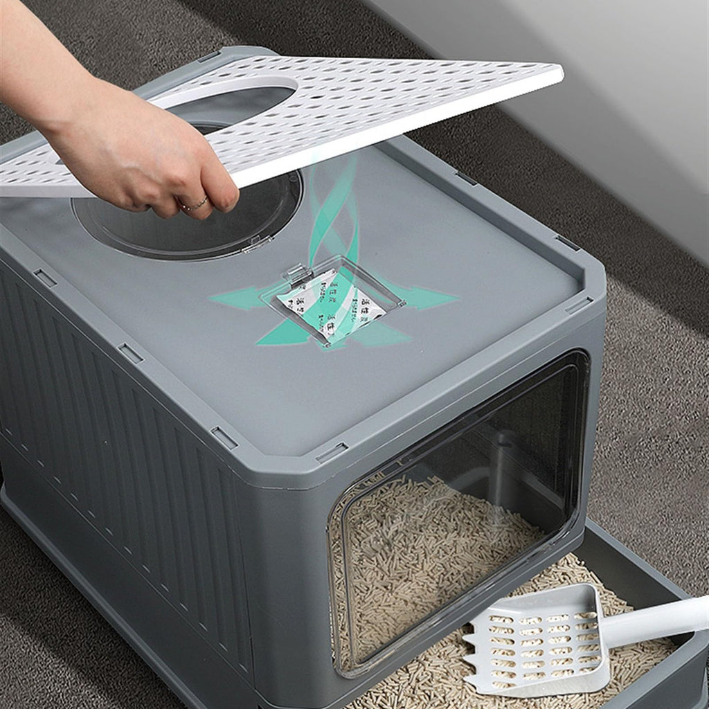 Foldable Enclosed Cat Litter Box with Lid O2843