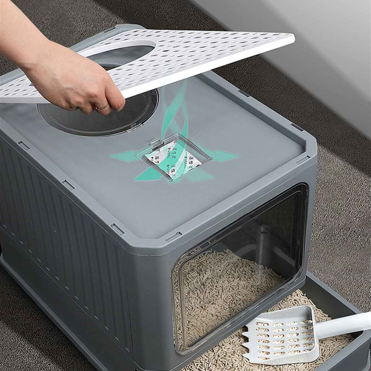Foldable Enclosed Cat Litter Box with Lid O2843