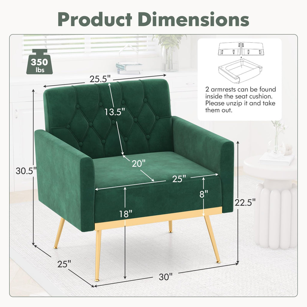 Green Velvet Accent Chairs Set of 2 T142