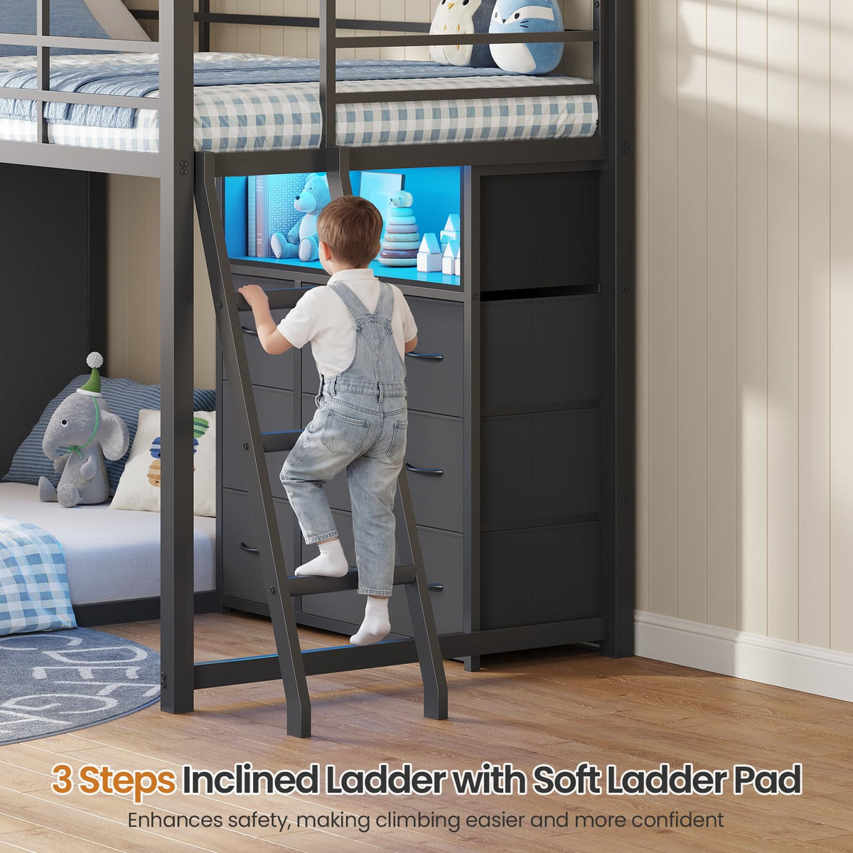 Twin Over Twin Bunk Bed with 9 Storage Drawers F890887