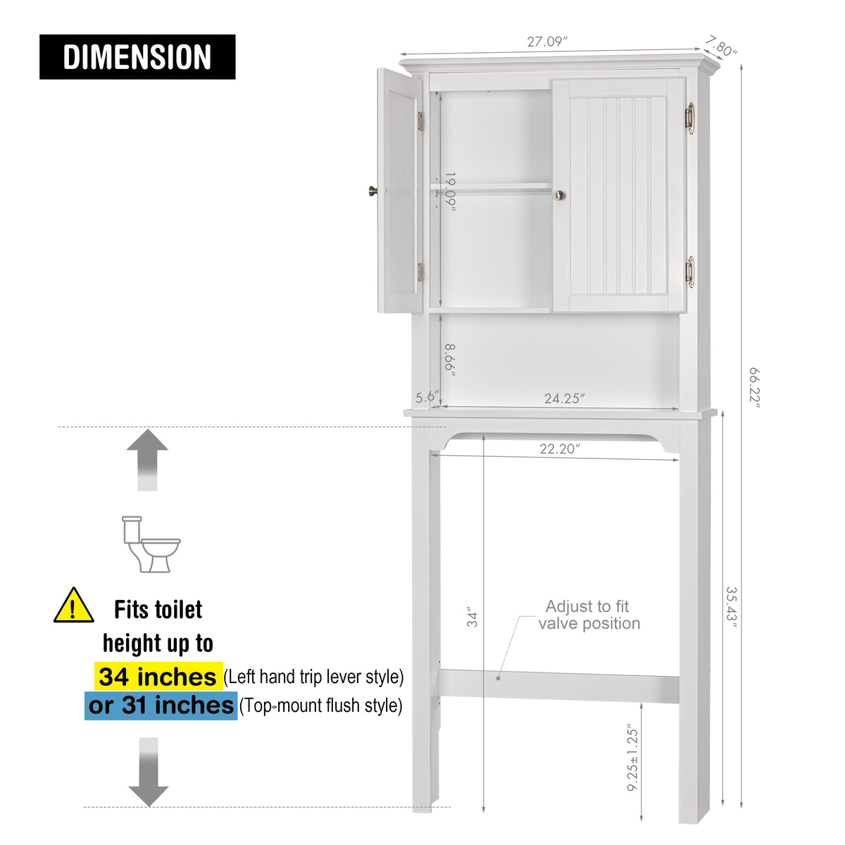 White Bathroom Storage Cabinet with Doors Q500901